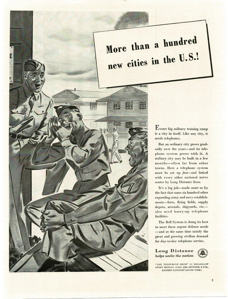 1941 Bell Telephone US Army Camp Soldier playing harmonica WWII Vintage Print Ad - Image 1 of 1