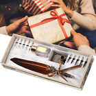 (Brown) 02 015 Writing Ink Set Feather Pen Set Carving Writing Suit Gift Box