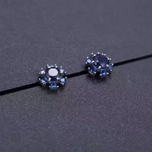 925 Sterling Silver Blue Sapphire Flower Small Stud Earrings - Picture 1 of 5