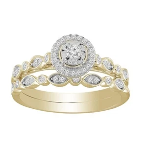 0.25cttw Diamond Round Bridal Engagement Wedding Ring Set 10k Yellow Gold Band - Picture 1 of 2