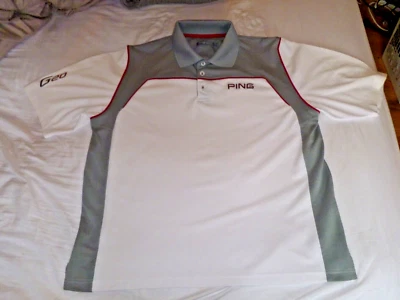 PING collection Mens XL White & grey Embroidered Logo Polo Shirt - Image 1 of 4