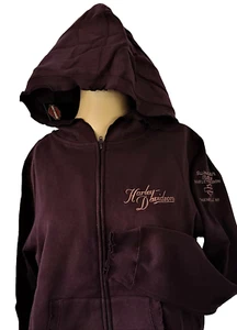 Harley Davidson LS Sweatshirt Hoodie Purple Embroidered Zipper Chest39 Womens S - Picture 1 of 11