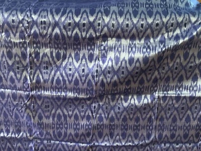 Fabric Material Blue & Metallic Silver Geometric Print 168” Long By 42” Wide - Image 1 of 4