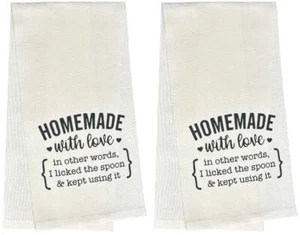 Set of 2, Funny Flour Sack Kitchen Towels – HOMEMADE with love in other words I - Picture 1 of 4