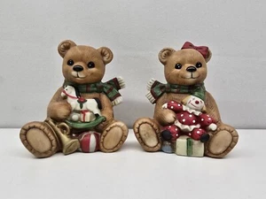 Set Of 2 Vtg Homco Figurines Christmas Teddy Bear Boy & Girl Model 5251 - Picture 1 of 5