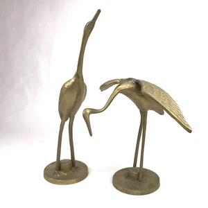 Vintage Balos Brass Cranes Heron Solid Brass Figurines Sculpture Art Taiwan - Picture 1 of 14