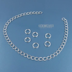 DIY Connector Extender 6" Sterling Silver Curb Chain + 6 Split Rings 5mm #34063 - Picture 1 of 3