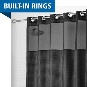 Easy Hang Gemma Fabric Shower Curtain with Built-in Rings, 70" x 74", Black - Picture 1 of 8