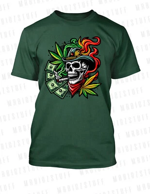 Pro Club Shaka 420 Marijuana Skull Smoker Tee Shirt Hip Hop Streetwear Hip T - Image 1 of 4