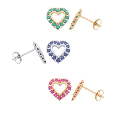 925 Sterling Silver & 9ct Gold Simulated Birthstone Gemstone Heart Stud Earrings - Image 1 of 4