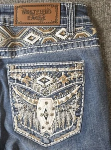 Jeans donna Westfield Eagle bootcut western bling rodeo nuovi con etichette impreziositi taglia 5 - Foto 1 di 9