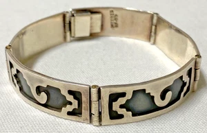 Mexico 925 Silver Panel Links 7 1/4" Bracelet Aztec Design ~ 27.72grams - Picture 1 of 8