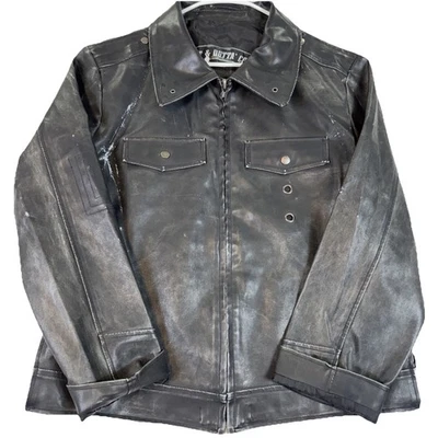 BC Ethic Distressed Faux Leather Jacket Y2K Moto Bike XL Loud Fast Out Of Cntrl - Image 1 of 4