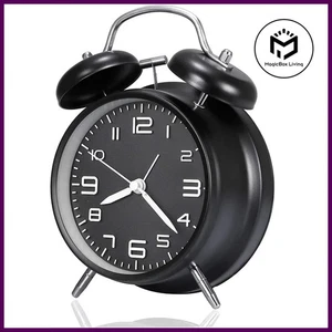 Reloj despertador fuerte con doble campana de 4 pulgadas marco de metal esfera 3D con batería de retroiluminación - Imagen 1 de 29