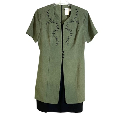 Vestido Miss Dorby Mujer 12 Verde Negro Floral Bordado 2 Piezas Look 40" Largo Foto 1 de 4