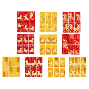 6 Red Envelopes With Vietnamese Script Lunars New Year Horses Zodiacs Frosted - Picture 1 of 18
