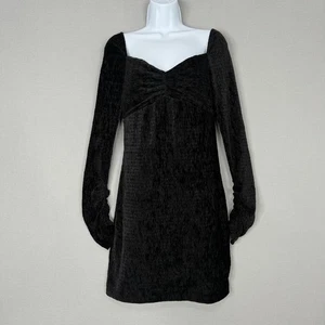 Rebecca Vallance Senna Long Sleeve Mini Dress Women 10 Black Velvet Ruched Party - Picture 1 of 15