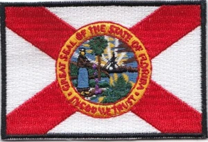 Parches bordados bandera estado Florida EE. UU. (frontera Bk) 3"x2" planchado - Imagen 1 de 1