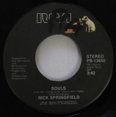 Rock 45 Rick Springfield - Souls / Souls (Live) Sur Rca - Photo 1/2