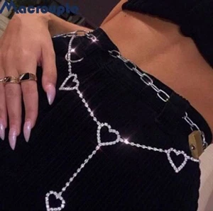 Crystal Belly Waist Chain-Rhinestone Heart Waist Belly Chains Women Body Jewelry - Picture 1 of 13