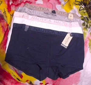 5 NEW NAUTICA NT3197 5PKAH SIGNATURE WAIST ORGANIC COTTON BOYSHORT PANTIES L - Picture 1 of 2