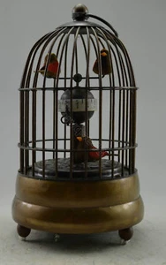 Antique Decorated Old Copper Carved Bird In Cage tick Mechanical Table Clock - Picture 1 of 5