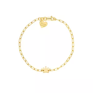 14K massives Gold Büroklammer Kette Krone Herz Kind Armband 6" Gravur Mama Liebe U - Bild 1 von 6
