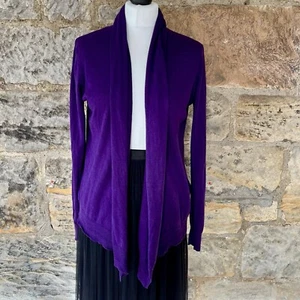 DKNY Waterfall Cardigan S 8 10 Cashmere Wool Cotton Silk Sleeve Draped Purple - Picture 1 of 16