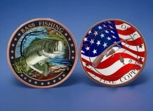 2025 1oz .999 Copper Colorized “Bass Fishing” Coin NEW-LIMITED EDITION - Picture 1 of 4