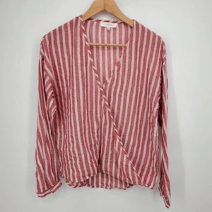 Talori Women's Red White Striped Faux Wrap Long Sleeve Shirt Size Small - Picture 1 of 4
