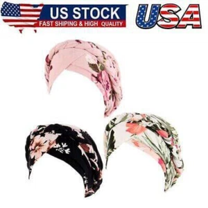 3 Pack Womens Printed Turban Hat Head Wraps Covers Chemo Cancer Beanies Cap Head - Picture 1 of 7