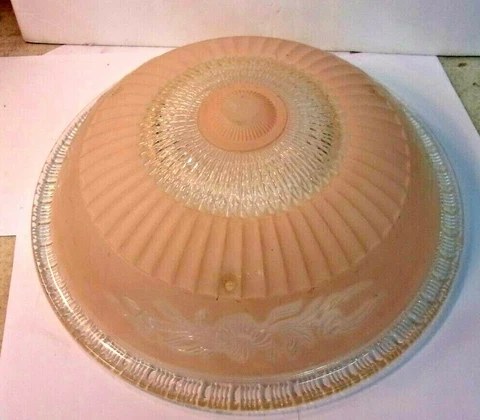 Antique Vintage LIGHT SHADE CEILING Fixture Frosted PINK Floral Glass Shade14" Cover