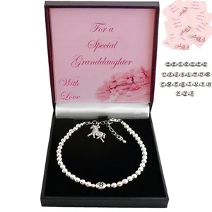 Silver Beads Bracelet with Letter Bead, Horse Charm, Gift for Girl, Daughter etc - Picture 1 of 9