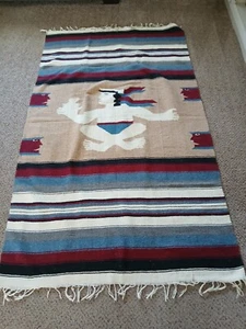 Vintage handgewebte Wolle Azteken Südwesten Cozumel Mexiko Decke Teppich Wandteppich 45x78" - Bild 1 von 3