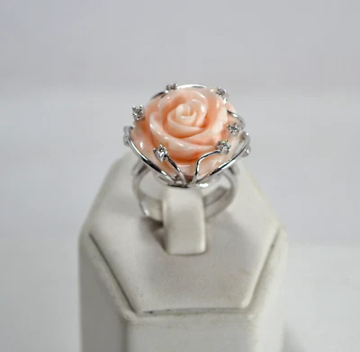 ANELLI ARGENTO 925 RODIATO ROSA CORALLO ROSA ZIRCONI  REGOLABILE      AGNK 0102 - Immagine 1 di 4