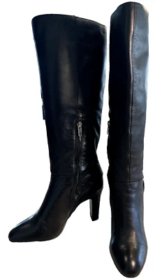 GIANNI BINI Mujer Talla 8.5M Cuero Negro Alto Rodilla Tacones Tobillo Cremallera Brasil Foto 1 de 4
