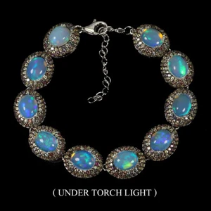 Sommer 925 Silber Armband Oval Feuer Opal Saphir 740p Edelstein Schmuck Geschenk - Bild 1 von 14