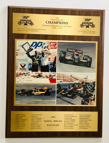 Rare 1992 Rahal - Hogan Race Team Indy Car Valvoline 200 Champions Plaque #1 Cover