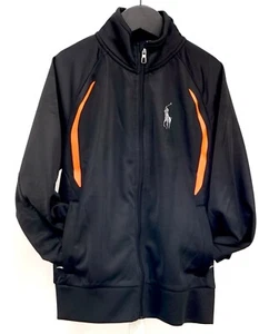 NWT POLO Ralph Lauren Performance Boy's Zip front Jacket Black Orange Size S/8 - Picture 1 of 5