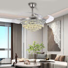 42"Crystal Ceiling Fan Light ,Invisible Retractable Blade 3 Color Chandelier