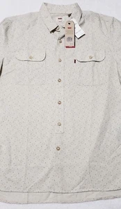 NWT Levis Mens Selvedge Long Sleeve Shirt Cream Geometric Pokadot Print $128 NWT - Picture 1 of 12