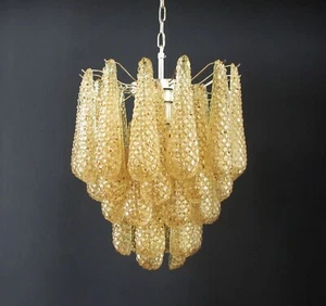 Italienischer Vintage Murano Kronleuchter 41 Braunglas Blütenblätter Tropfen - Bild 1 von 20