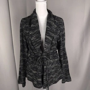 Womens Cardigan Small Black Drawstring Waist Shawl Lapel Sweater Lightweight - Picture 1 of 12
