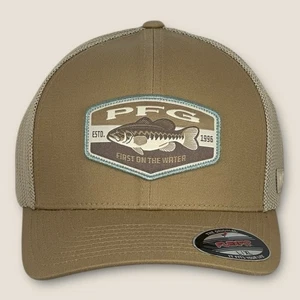 Columbia PFG Flexfit Mesh Ball Cap  - Tan Fishing Hat - Trout Patch Logo - L/XL - Picture 1 of 12