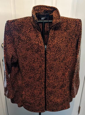 Chaqueta polar Lands End talla grande cremallera completa, estampado animal negro y óxido talla 2X - usada en excelente estado Foto 1 de 4