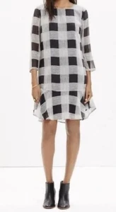 MADEWELL Damen schwarz/grau Inkcheck 100 % Seide Rüschensaum fließendes Kleid Größe 2 - Bild 1 von 8