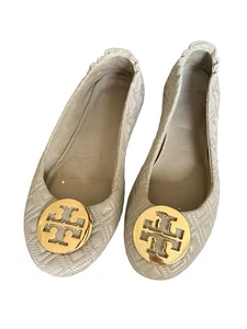 Tory Burch gesteppte Napa Minnie Ballerinas Dust Storm/Gold GRÖSSE 8 - Bild 1 von 5