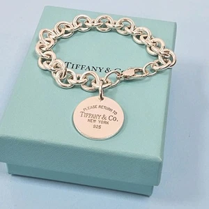 Bracciale Tiffany & Co. Vintage Rotondo Cerchio Ovale Argento Catena Grossa Misura 7" #2 - Foto 1 di 10