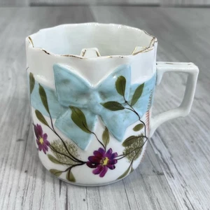 Antica tazza da barba in porcellana baffi dipinta a mano floreale vittoriana 1910 - Foto 1 di 6
