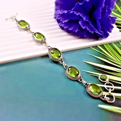 Peridot 10x14mm Gemstone 925 Sterling Silver Handmade Daily Were Bracelet ''' - Image 1 of 4